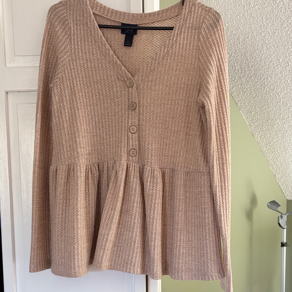 Daytrip Tan Button-Down Blouse